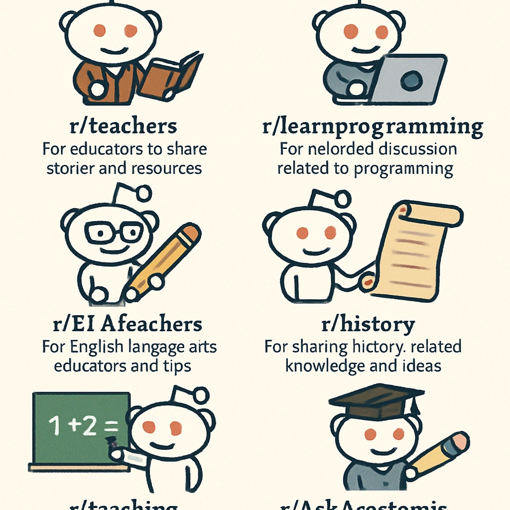 Logos of top educational subreddits with brief descriptions.