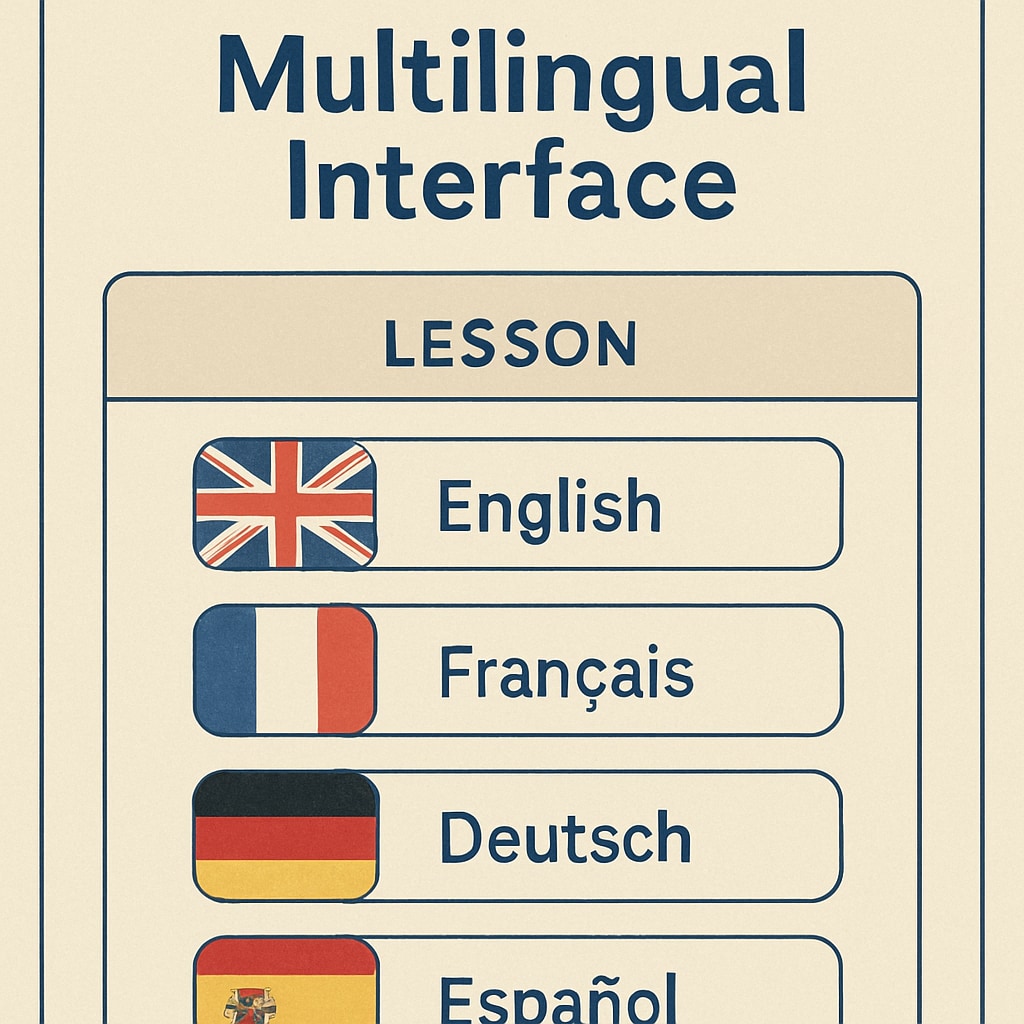 Gurwi app interface displaying multilingual lesson options.