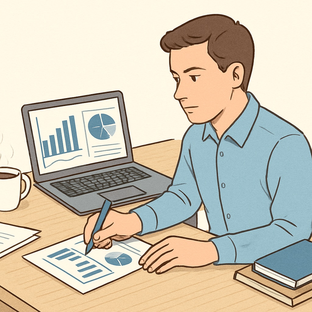 A professional analyzing financial data as an example of work-life balance in business analysis and finance careers.