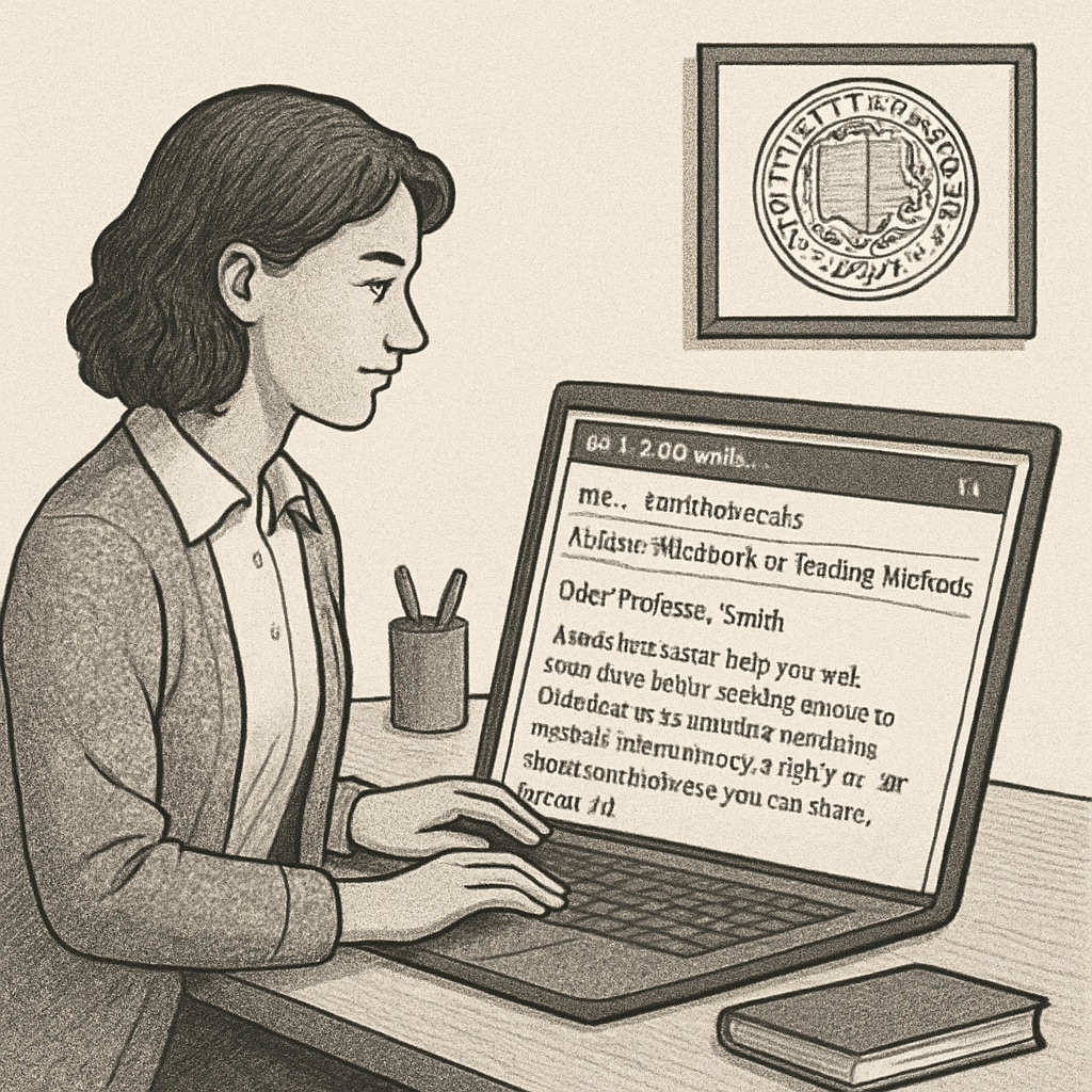 An educator writing an email to a University of California professor to inquire about K12 teaching methods. Educator contacting University of California professor for teaching advice.