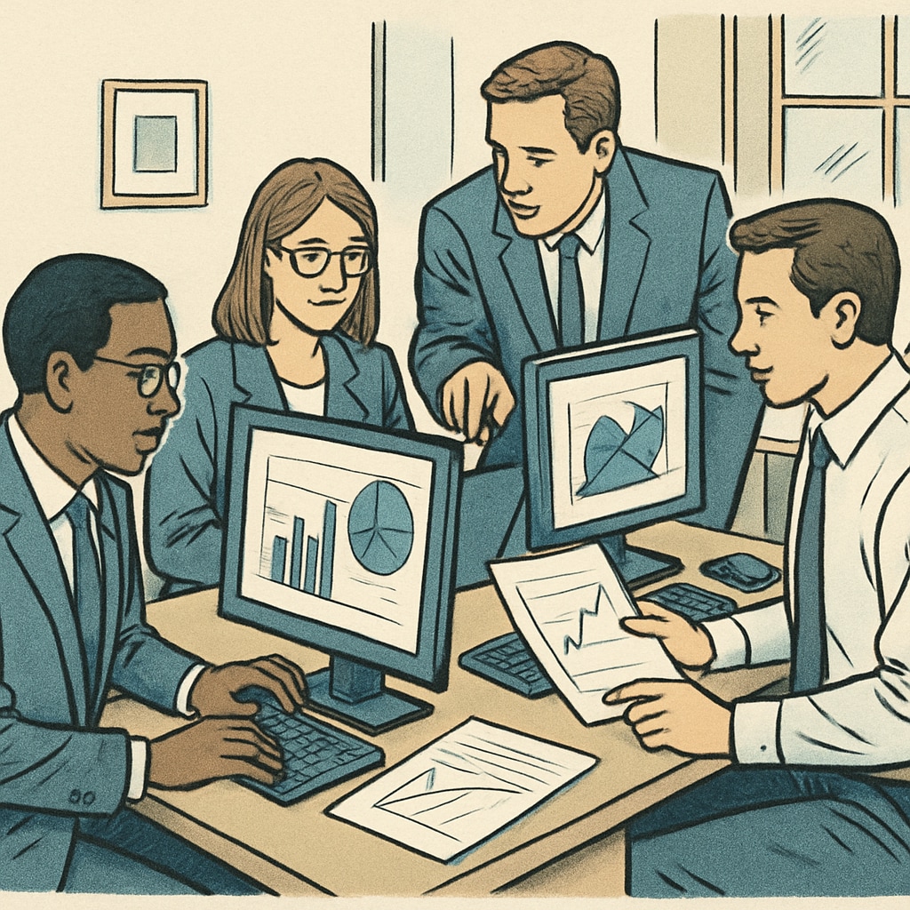 Business analytics and finance professionals reviewing data for decision-making.