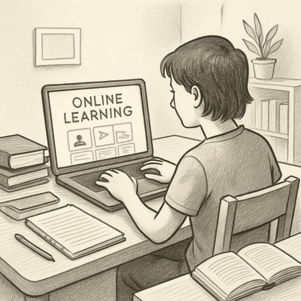 Homeschooling student using an online learning tool as part of the Khan World School and ASU dual enrollment program.