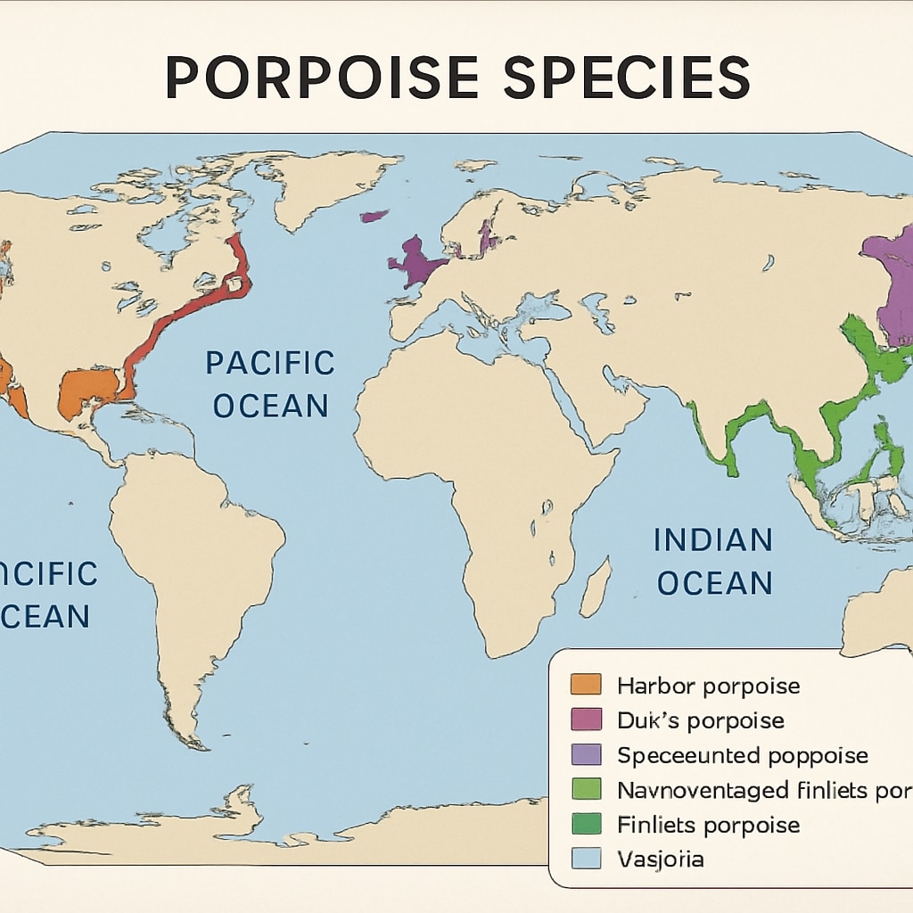 Map of porpoise species distribution across oceans.