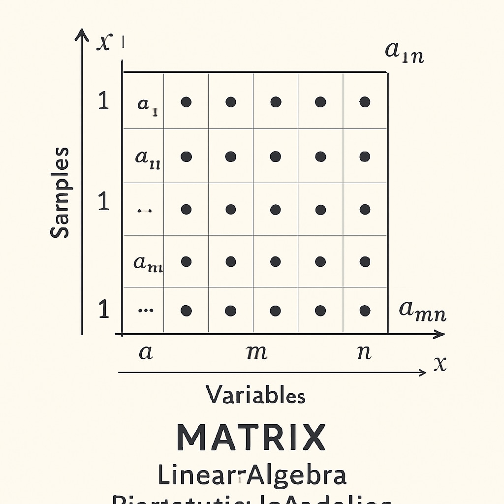 A visually engaging representation of a matrix with data points, illustrating Linear Algebra concepts in biostatistical modeling. Matrix representation highlighting Linear Algebra applications in biostatistics.
