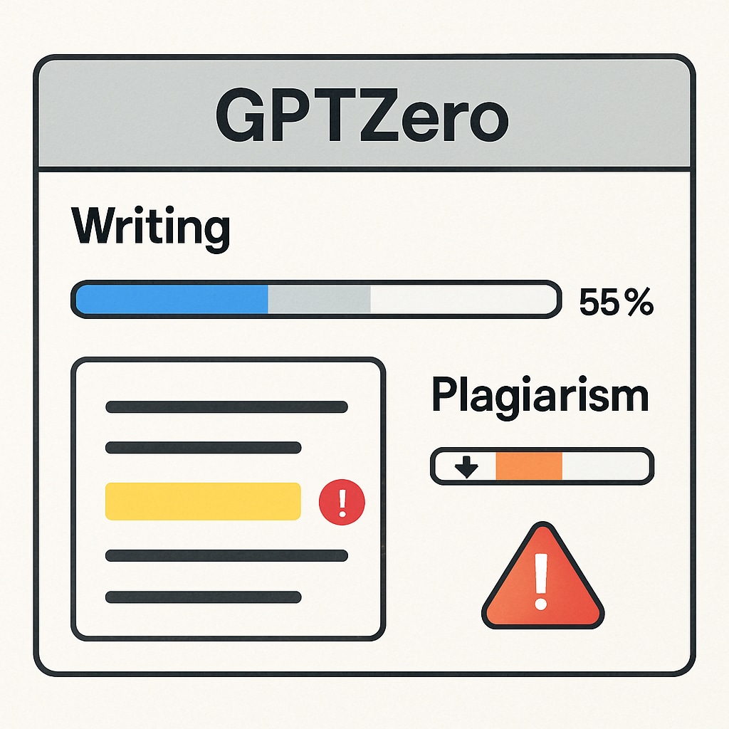 GPTZero interface tracking writing progress and plagiarism detection.