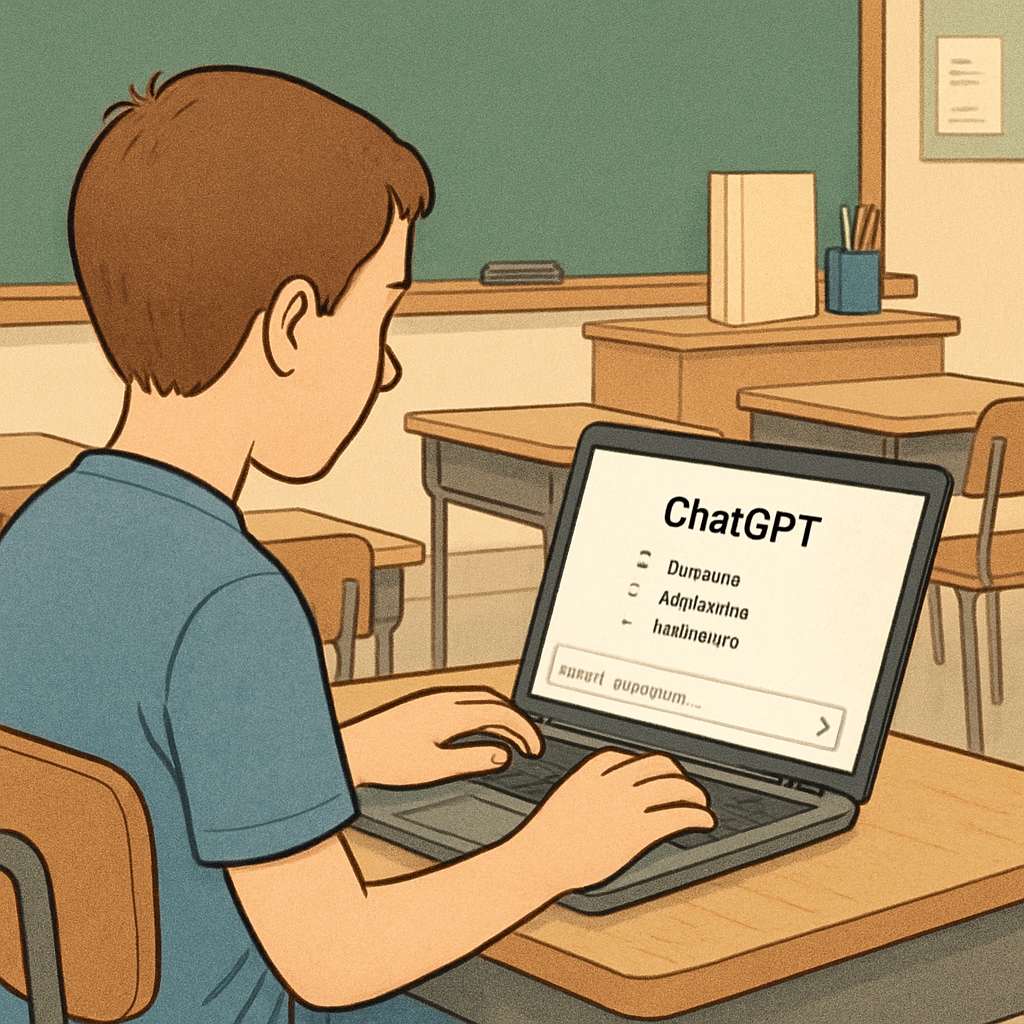 Student working on ChatGPT interface in a classroom setting.