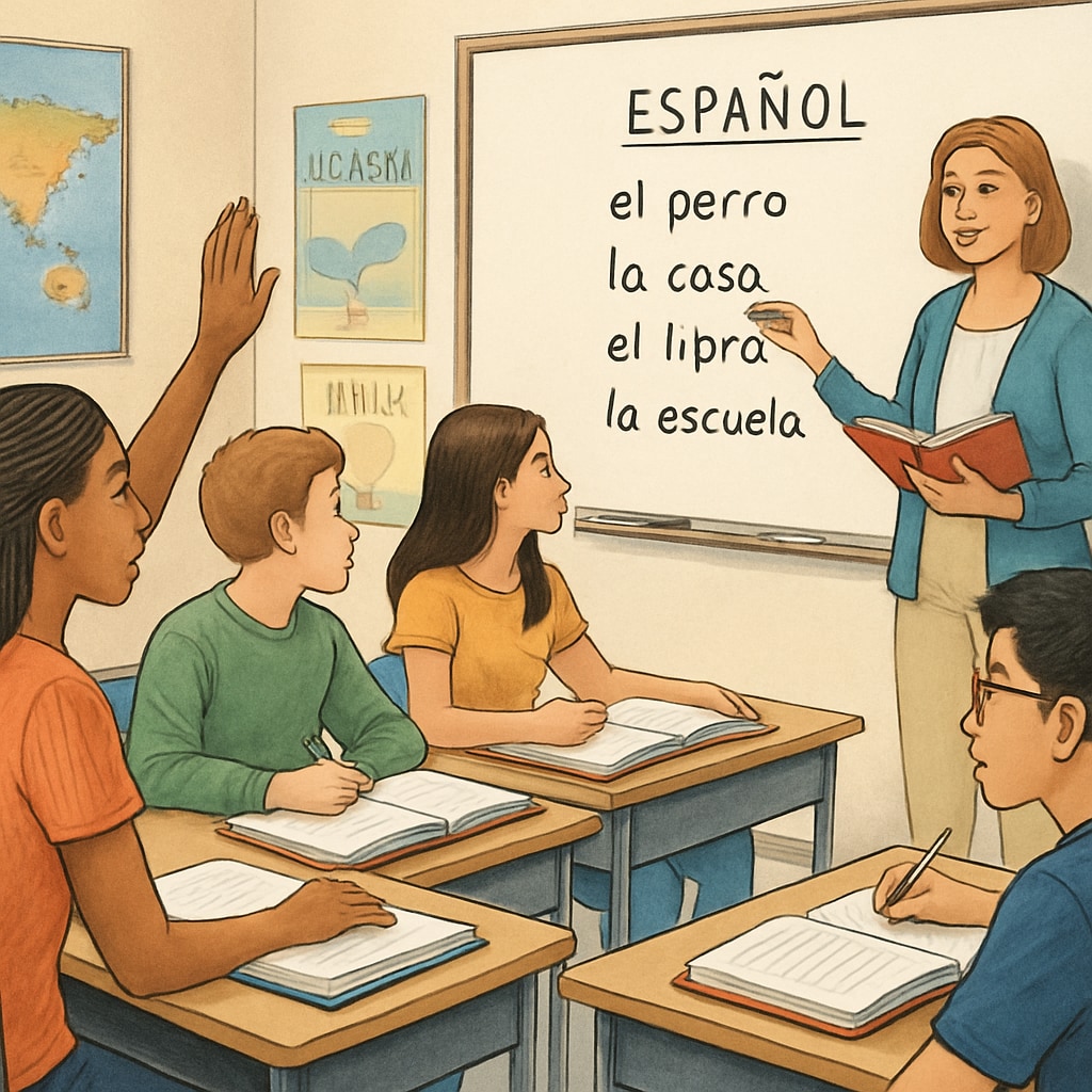 High school students learning Spanish, emphasizing cultural adaptability.