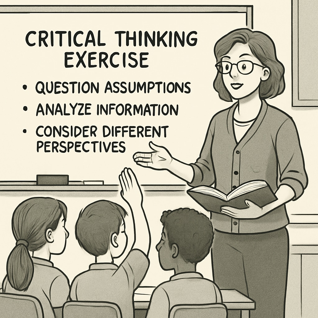 Teacher leading a critical thinking discussion in a classroom.