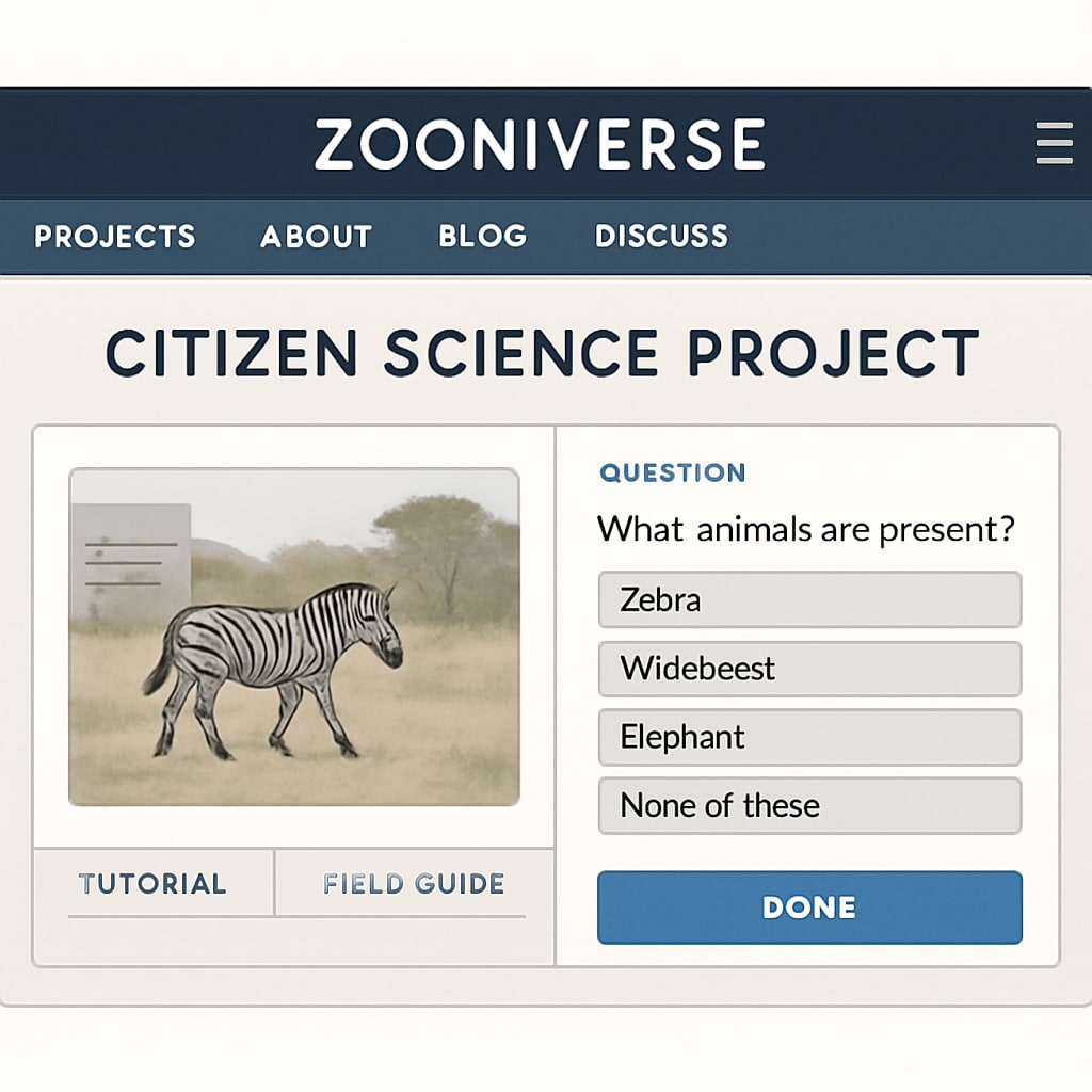 Zooniverse platform interface for citizen science projects.