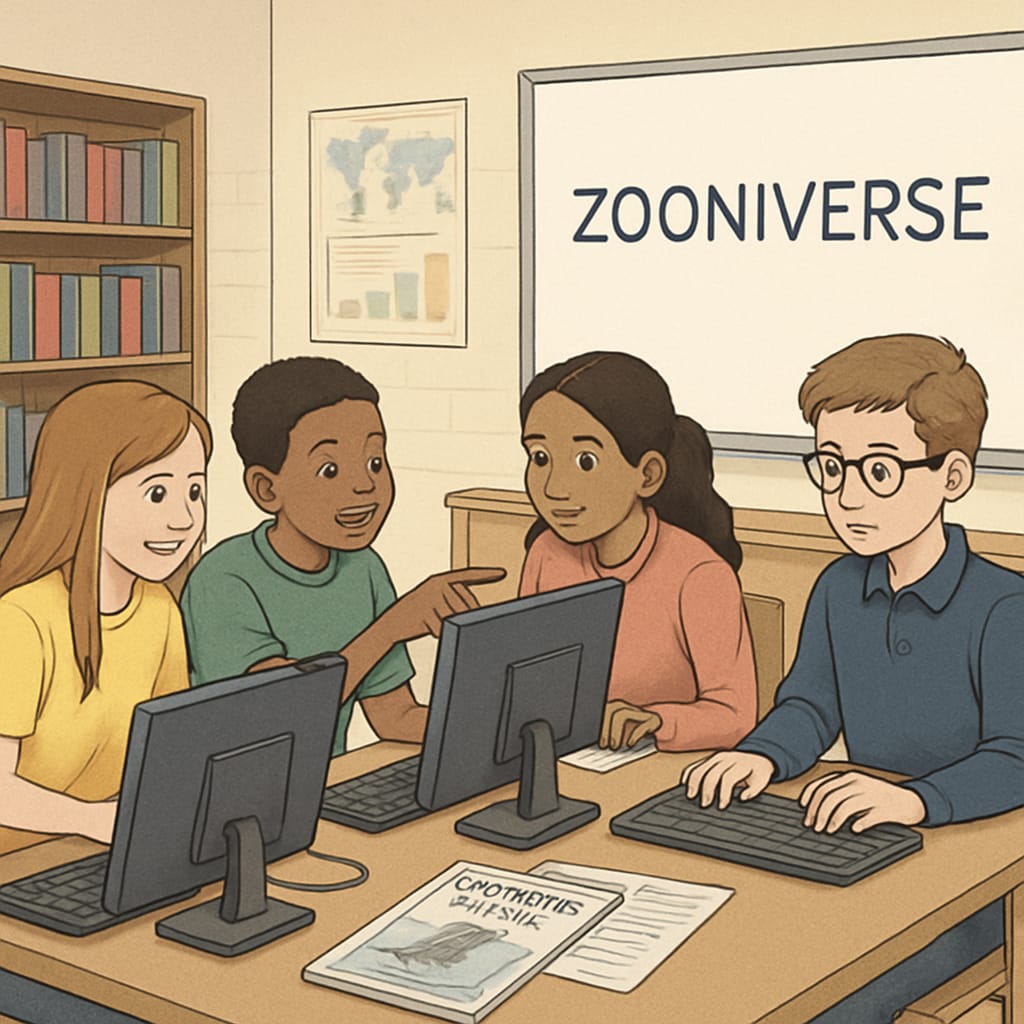 K12 students collaborating on a citizen science project using Zooniverse.