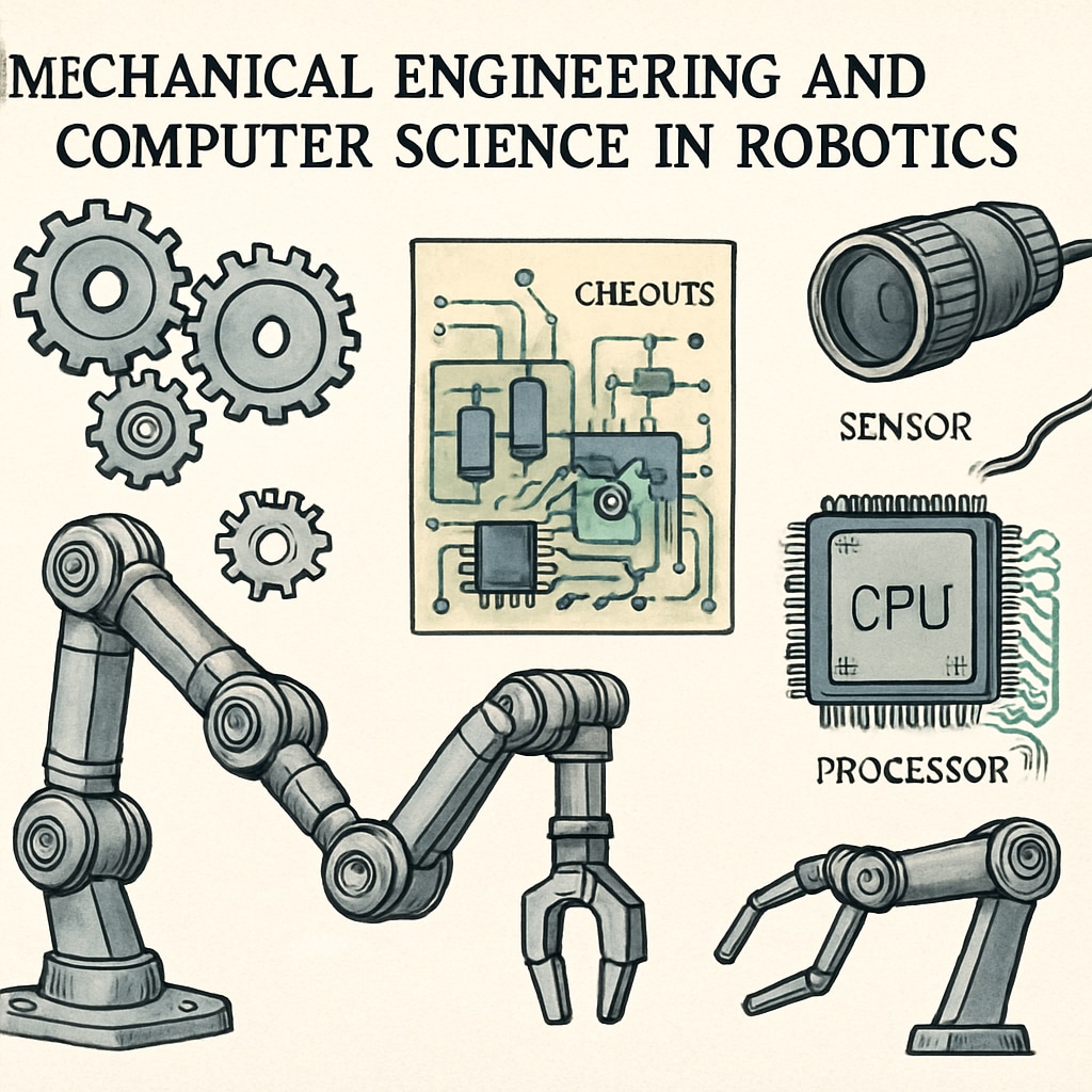 A detailed diagram showing the intersection of mechanical engineering and computer science in robotics. Diagram illustrating how mechanical engineering and computer science combine in robotics.