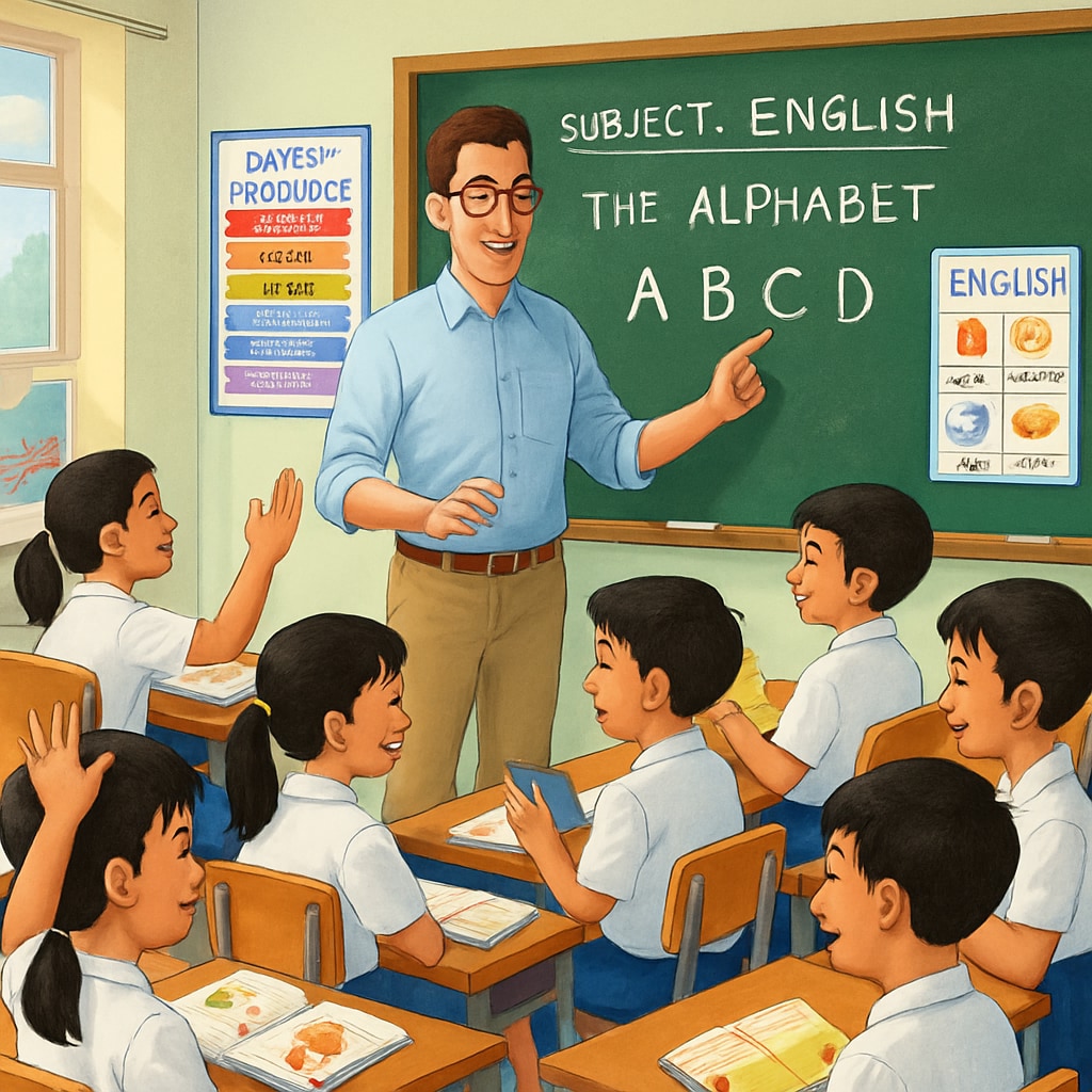 Classroom in Thailand showcasing an English teaching session during the summer camp.