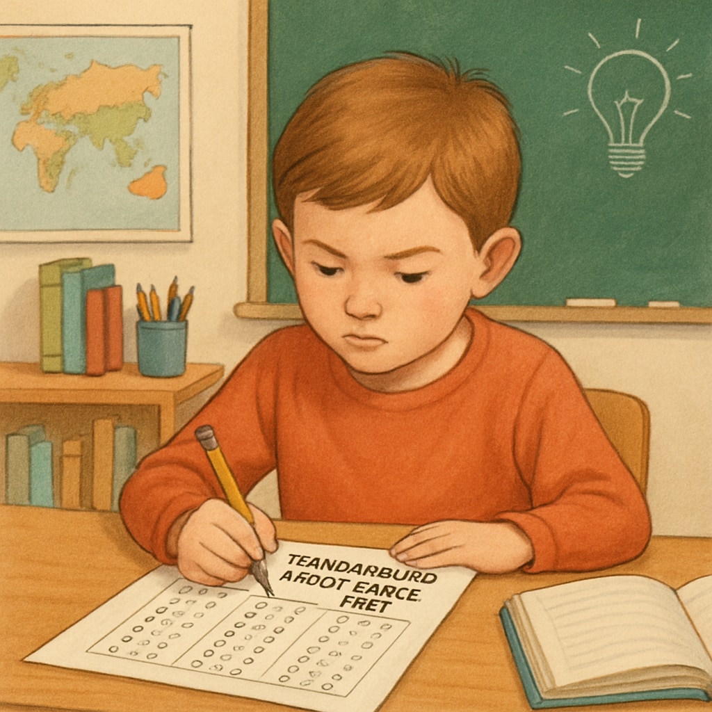 Child taking an IQ test as part of talent assessment.