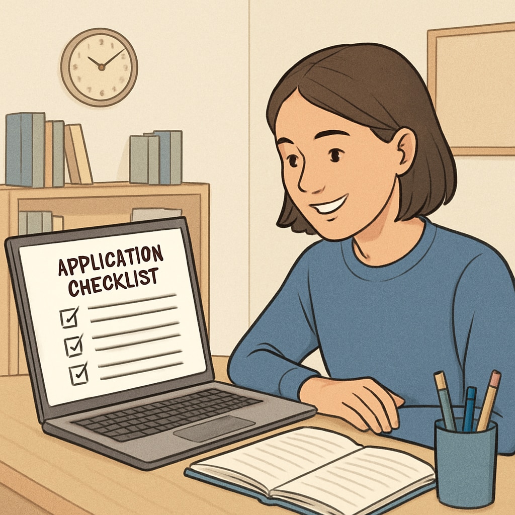 Freshman student successfully organizing their college applications.
