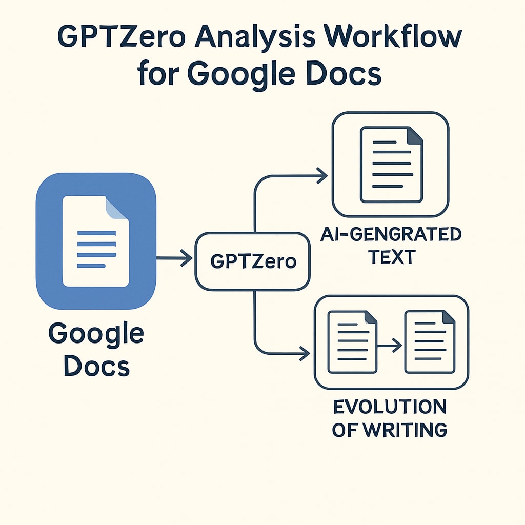 Diagram of GPTZero's workflow for monitoring Google Docs writing processes.