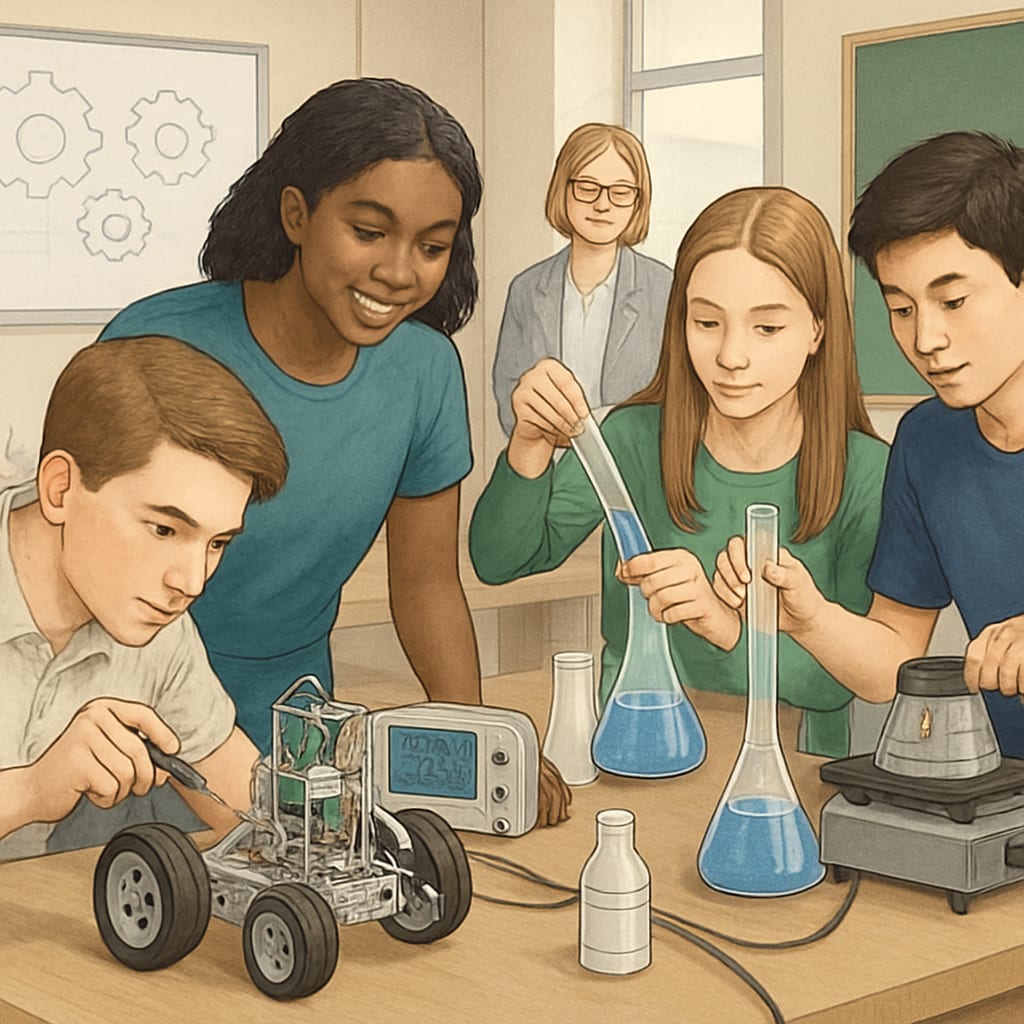 STEM workshop for high school students exploring robotics and lab projects.