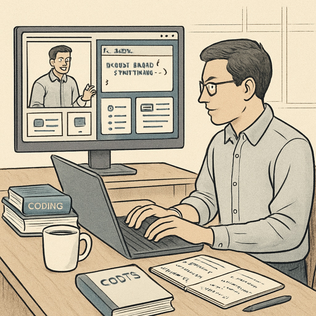 A professional engaging in an online coding boot camp, representing the rise of skill-based education over traditional academic routes. Online learning as a response to the changing demands of the job market.
