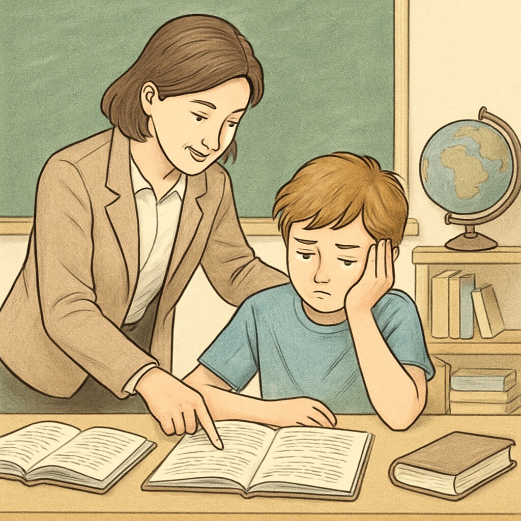 Teacher guiding a student, promoting effort-based learning.