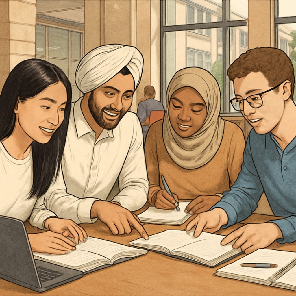 Students collaborating in a classroom, symbolizing diversity and accessibility in education.