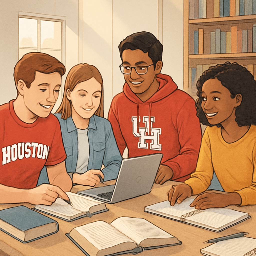University of Houston students collaborating in a study room.