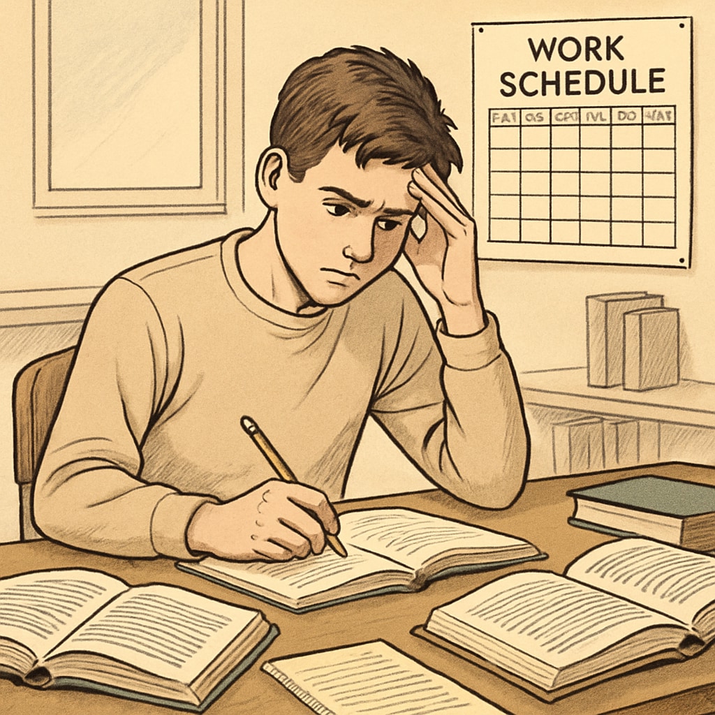 A high school student struggling to balance work and academics.