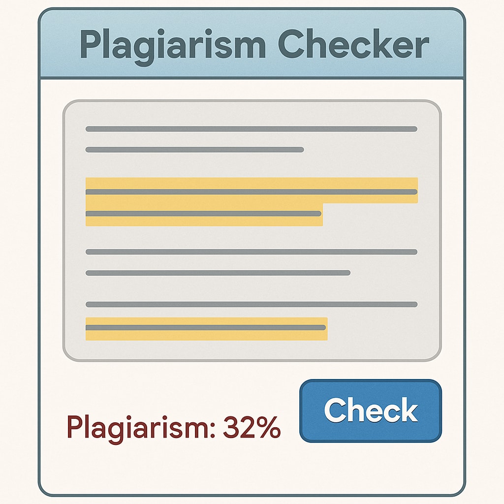A screenshot of an online plagiarism detection tool with highlighted text. Online plagiarism detection tool showing flagged text.