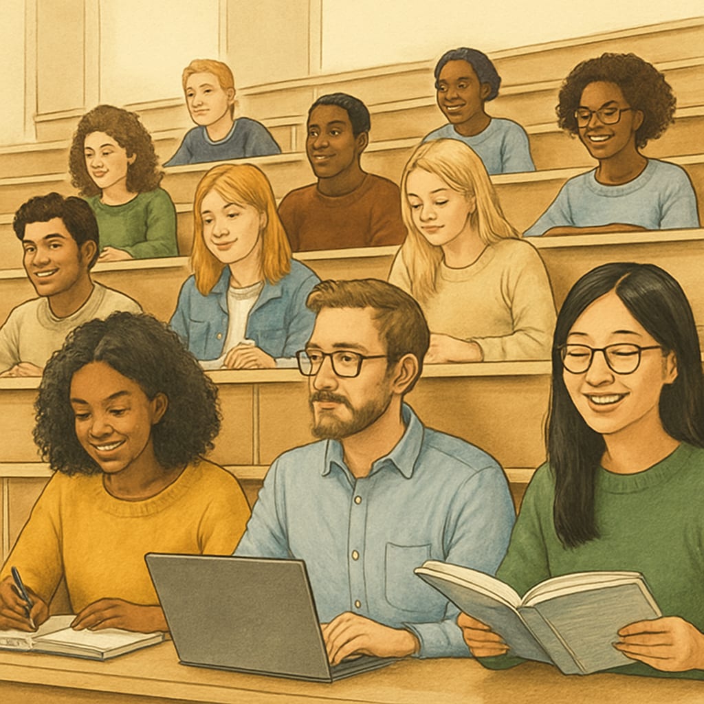 Students in a UK university lecture hall, showcasing opportunities for academic recovery.