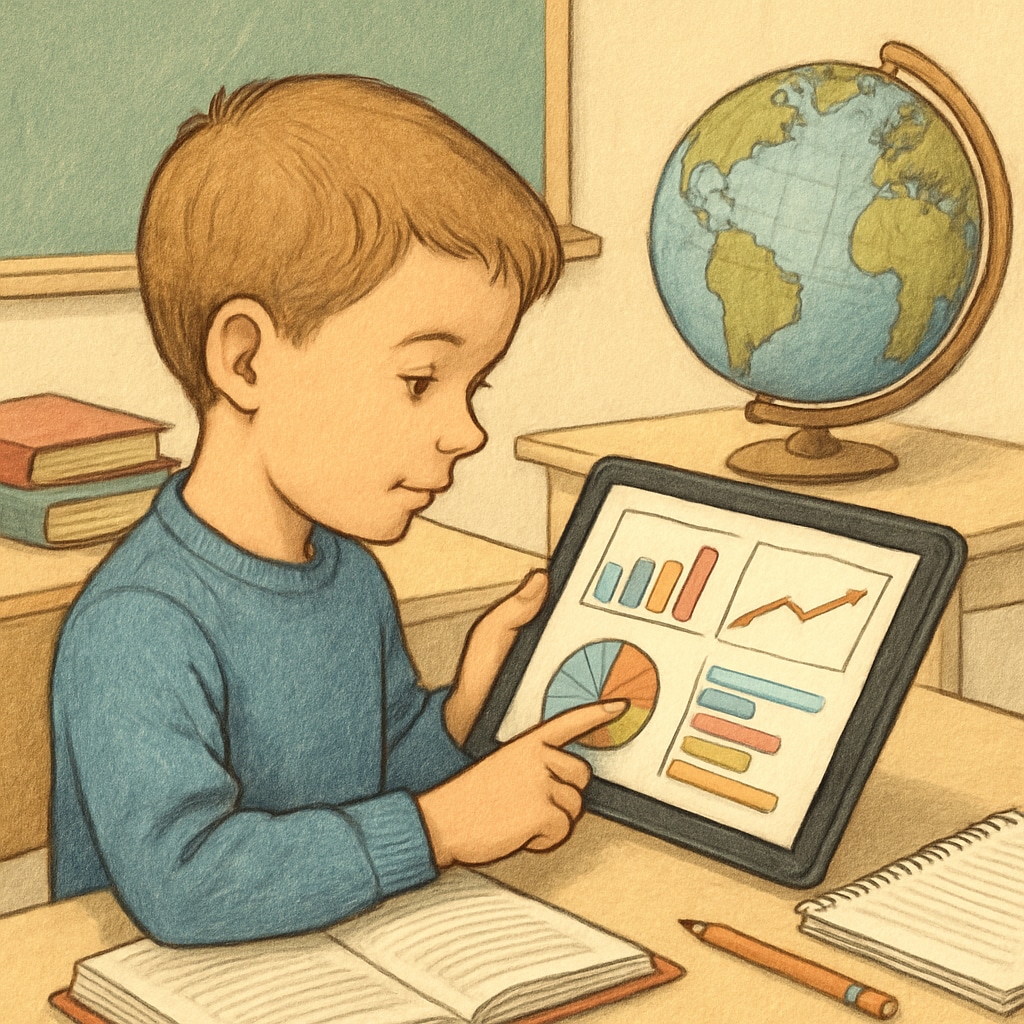 Child exploring data science concepts through interactive graphs on a tablet.