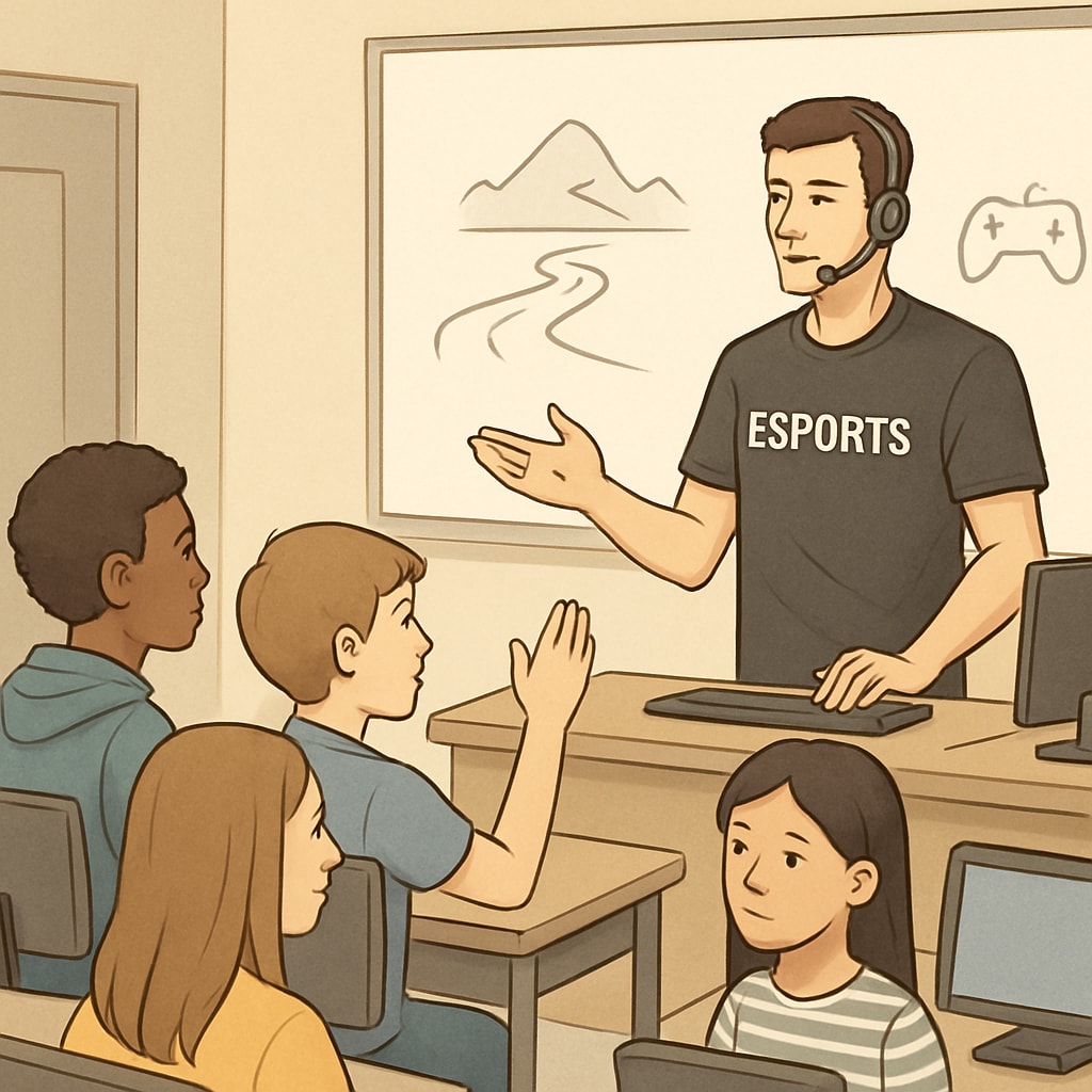 Esports professional guiding students in an educational esports program.