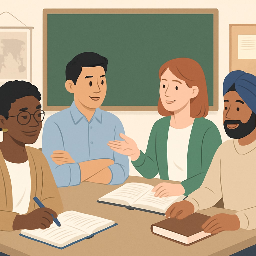 Diverse teachers in a classroom representing educational diversity.