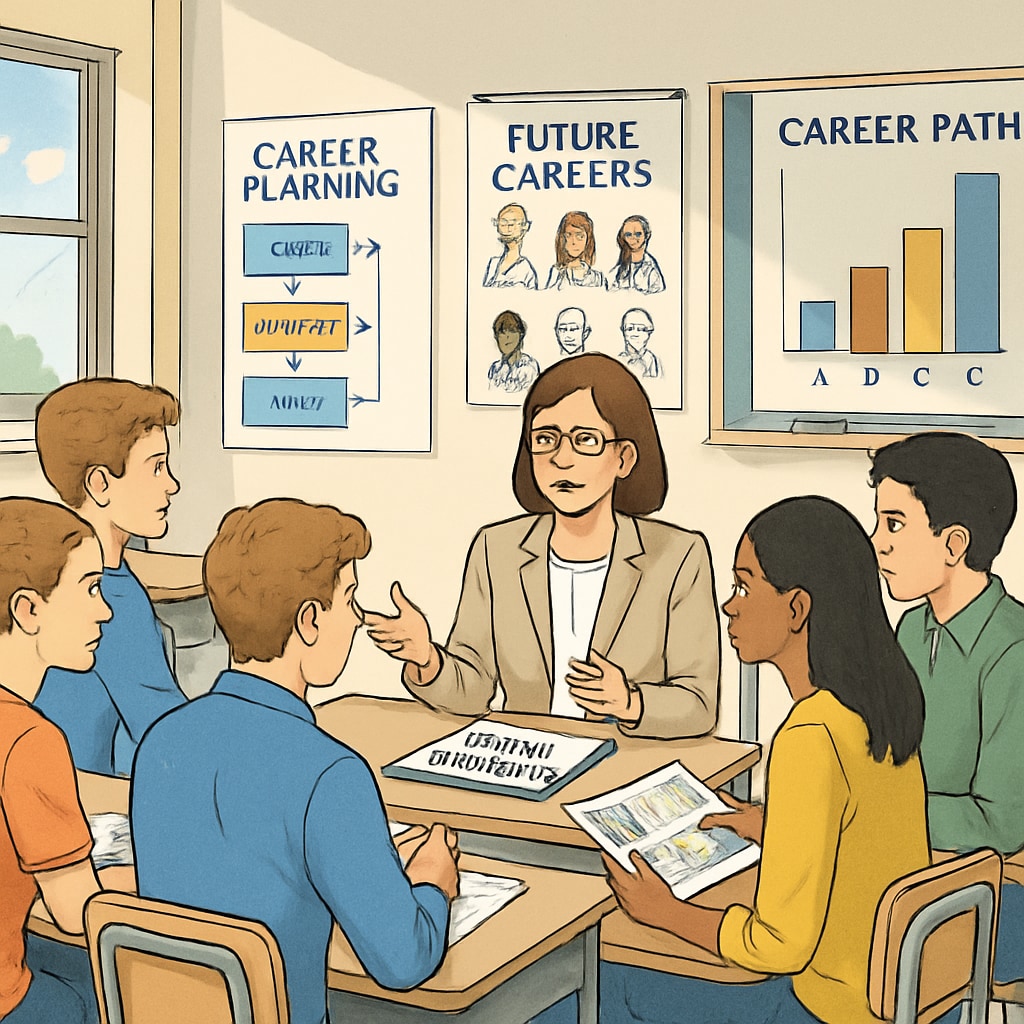 High school students in a career counseling session discussing career planning.