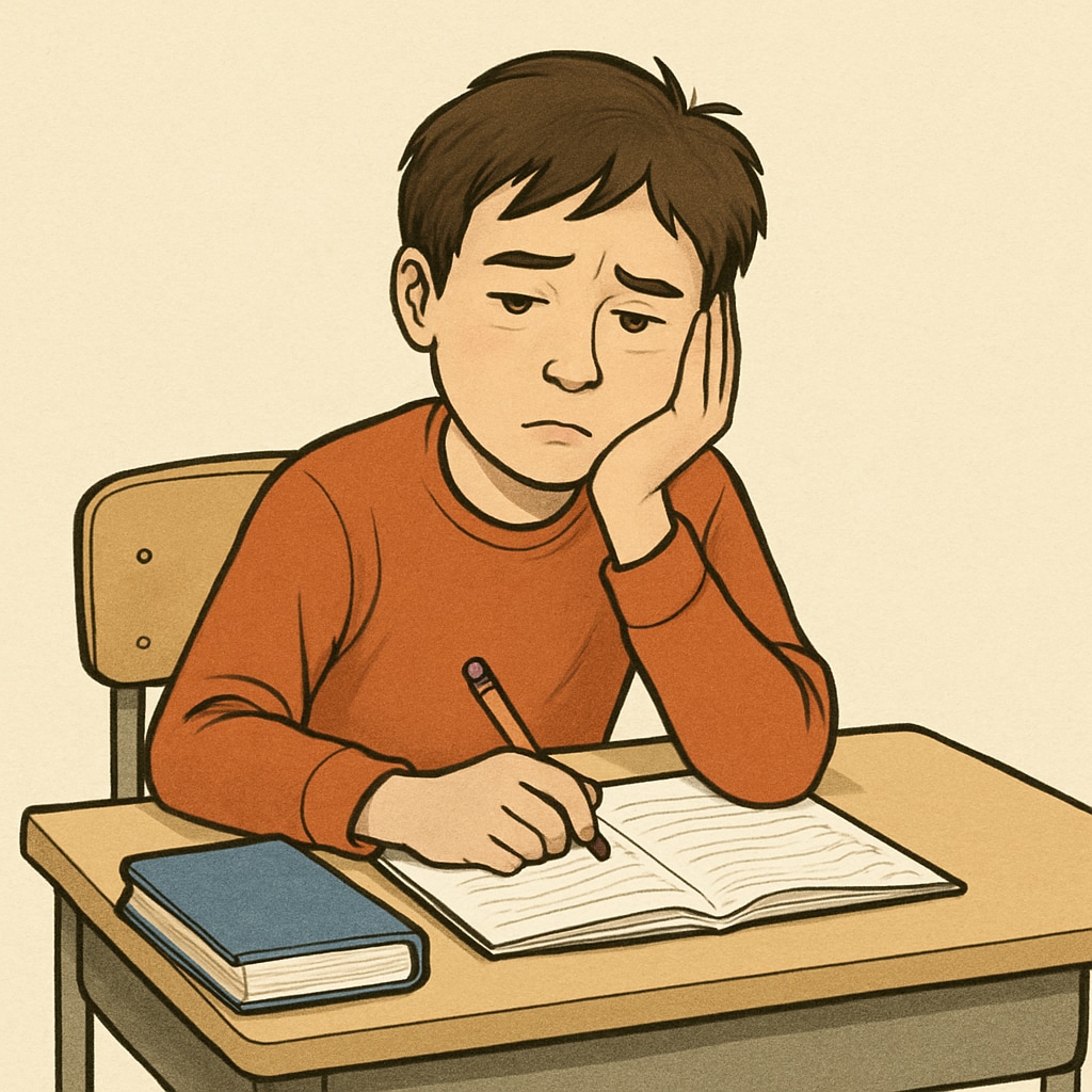 A disengaged middle school student, illustrating academic struggle and lack of motivation.