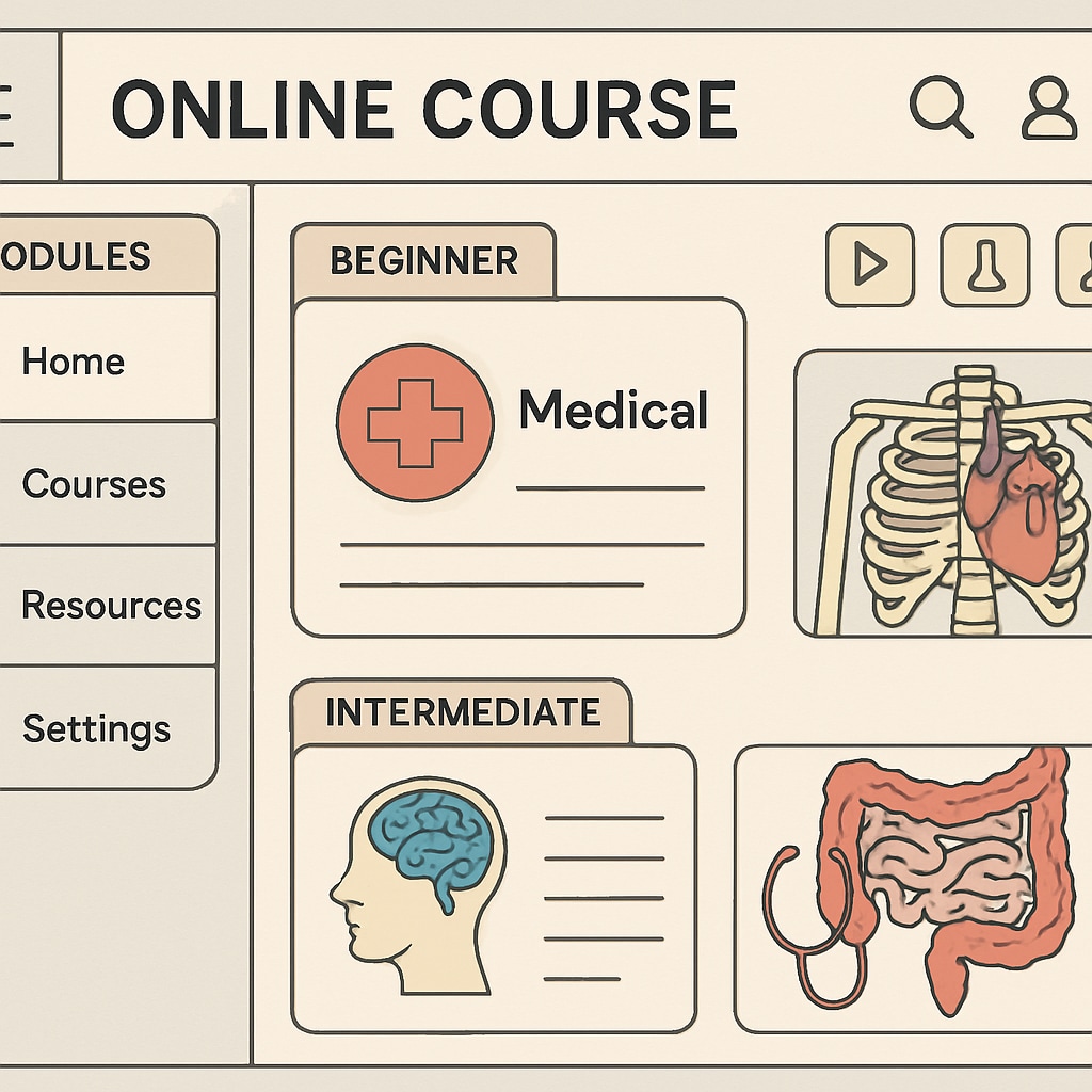 Online course interface for medical education with beginner-friendly modules.