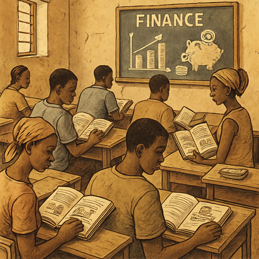 Image of a classroom with finance students in Mali, reflecting financial education challenges.