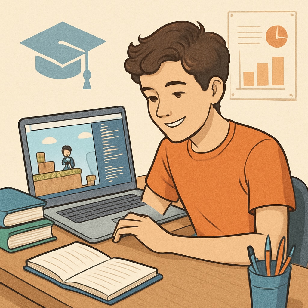 Teenager engaged in coding or game design to encourage study motivation and interest-driven learning