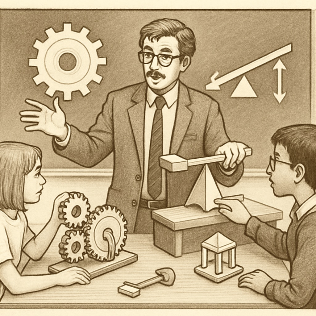 Teacher explaining engineering concepts to students in a classroom setting.