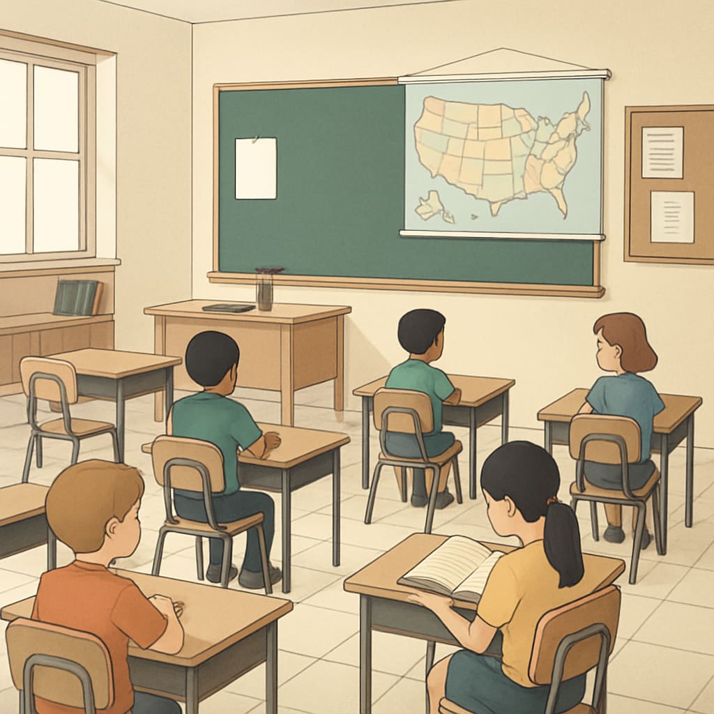 A classroom with fewer students, symbolizing the impact of school vouchers on public school enrollment. Reduced classroom size due to school vouchers affecting public school enrollment.