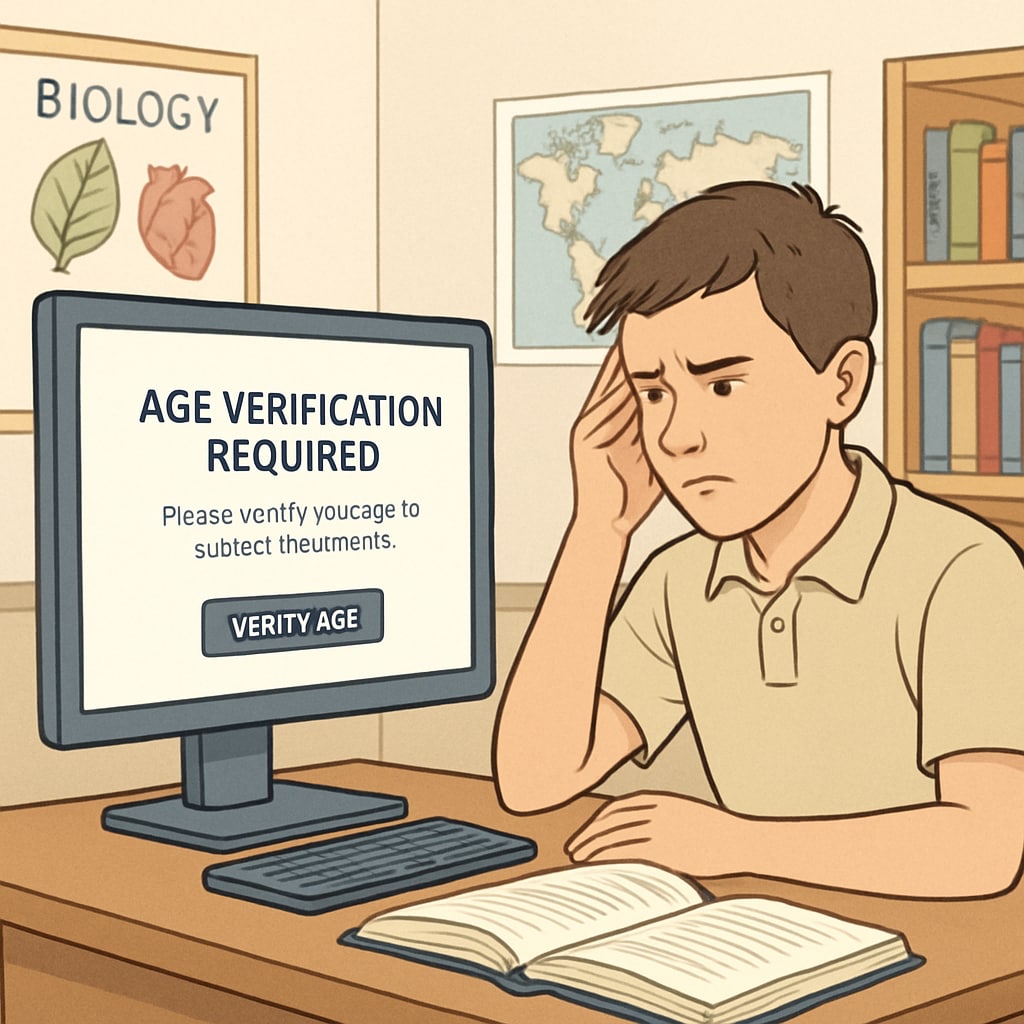 K12 student encountering age verification barriers on an educational platform.