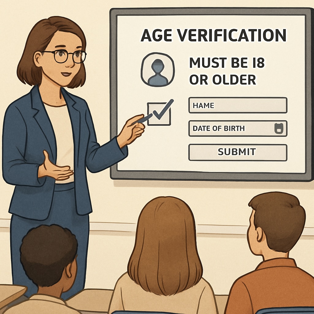 Teacher explaining age verification challenges in a K12 classroom.
