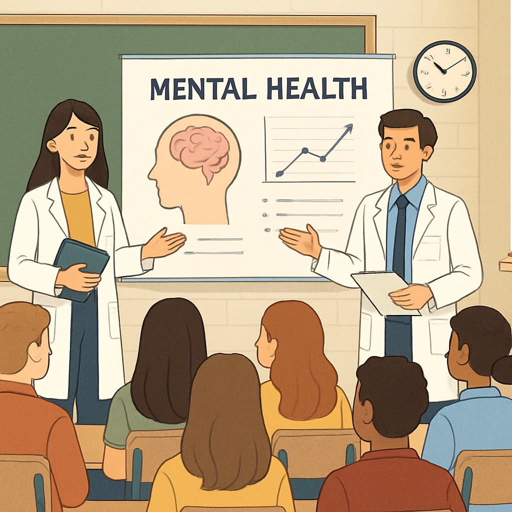 Mental health seminar led by medical students addressing high school students.