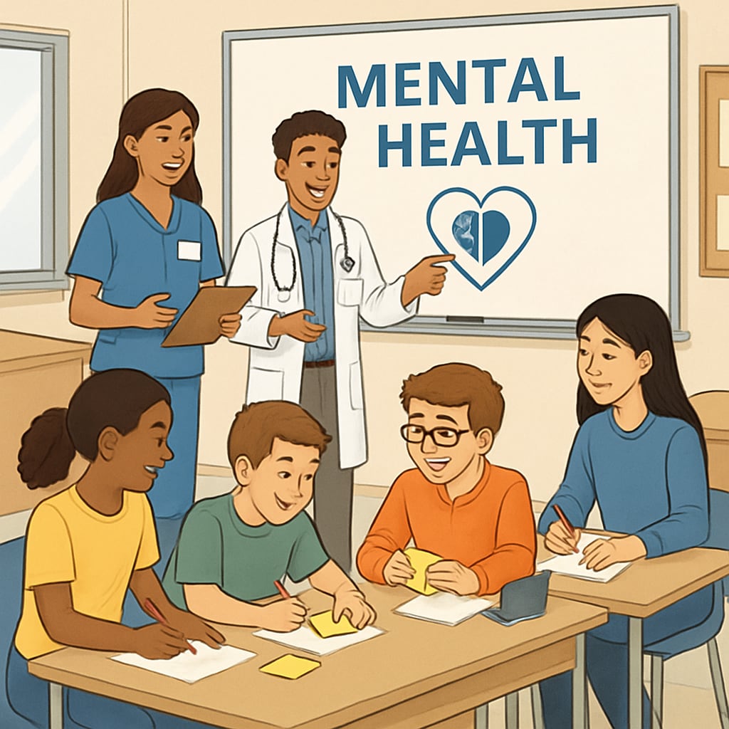 High school students engaging in activities during a mental health seminar.