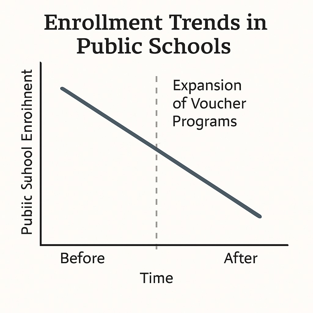 Graph depicting public school enrollment trends impacted by voucher programs.