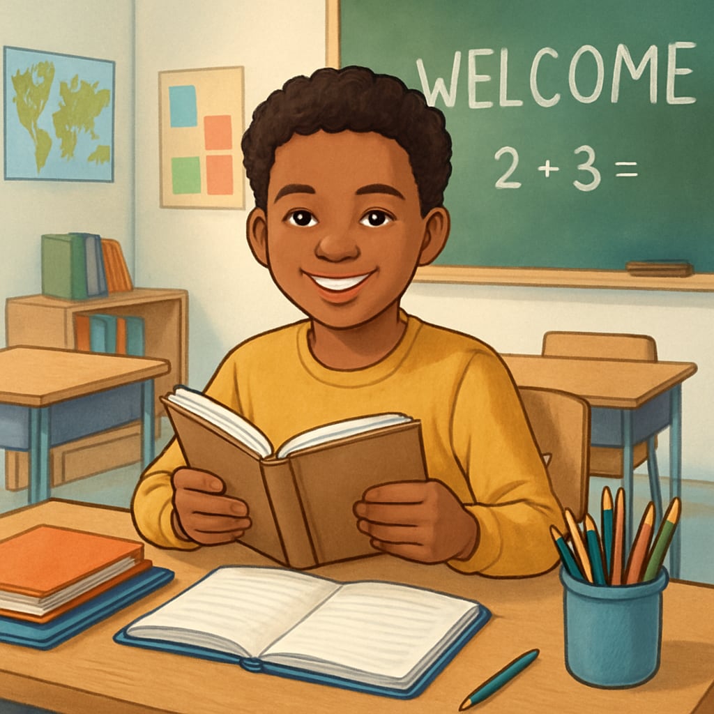 A happy student in a new school, representing a positive transfer outcome.