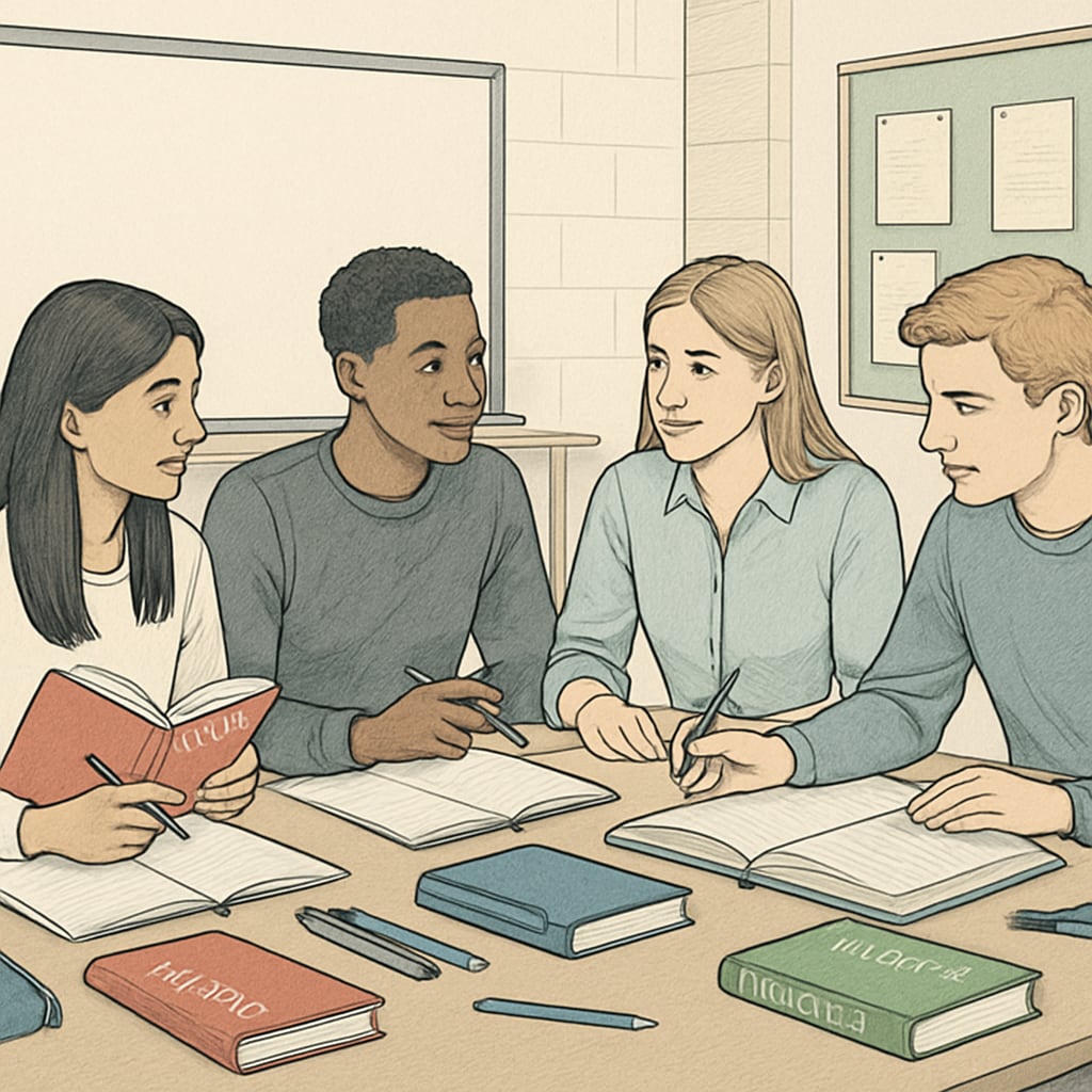 UK students engaging in group study for A Levels, emphasizing flexible education.