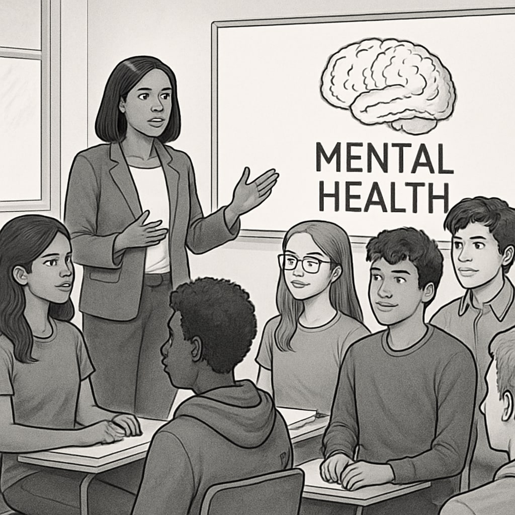 High school students interacting during a mental health workshop.