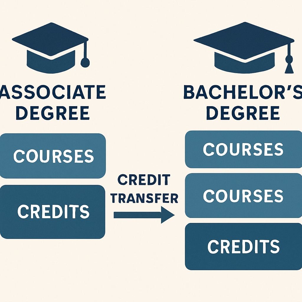 Diagram illustrating credit transfer from an automotive technology associate degree to a bachelor’s program.