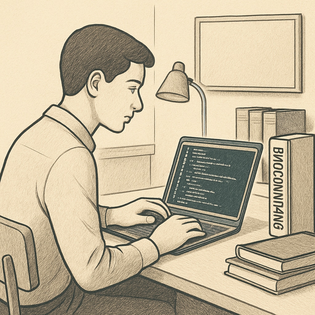 A student analyzing code on a laptop, showcasing programming in IT.