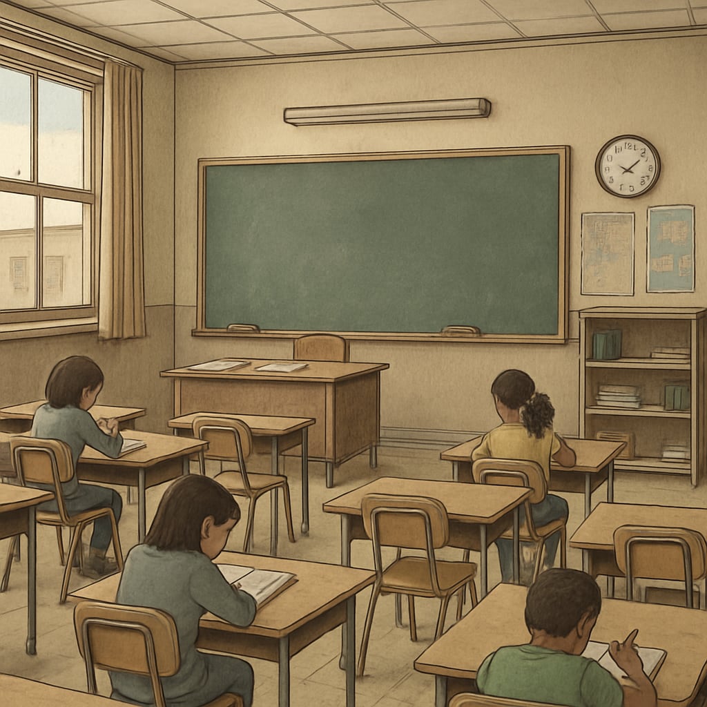 Public school classroom showing impacts of reduced funding and student enrollment due to voucher programs.