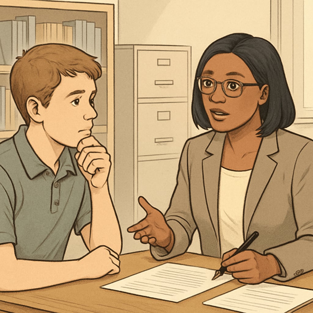 A high school student receiving career advice for IT and technology majors.