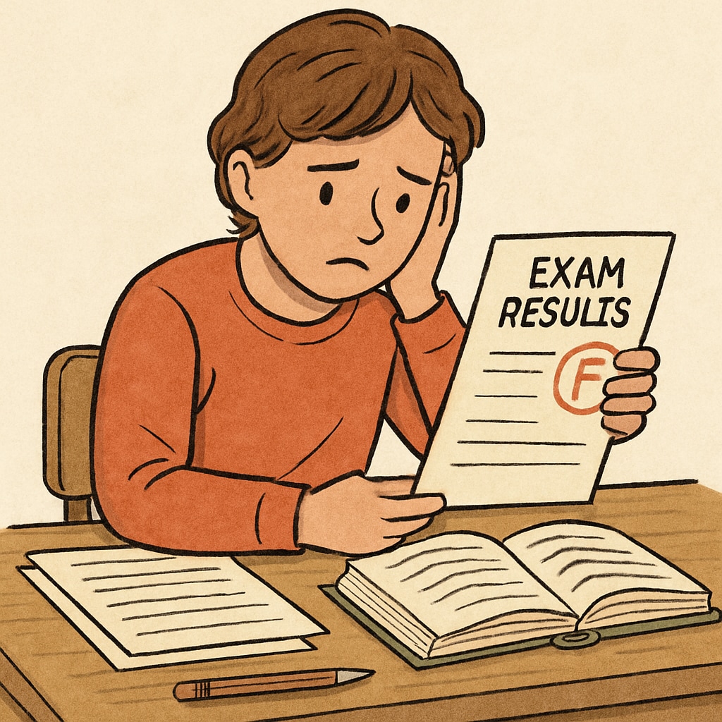 A student expressing worry while reviewing GCSE exam results.